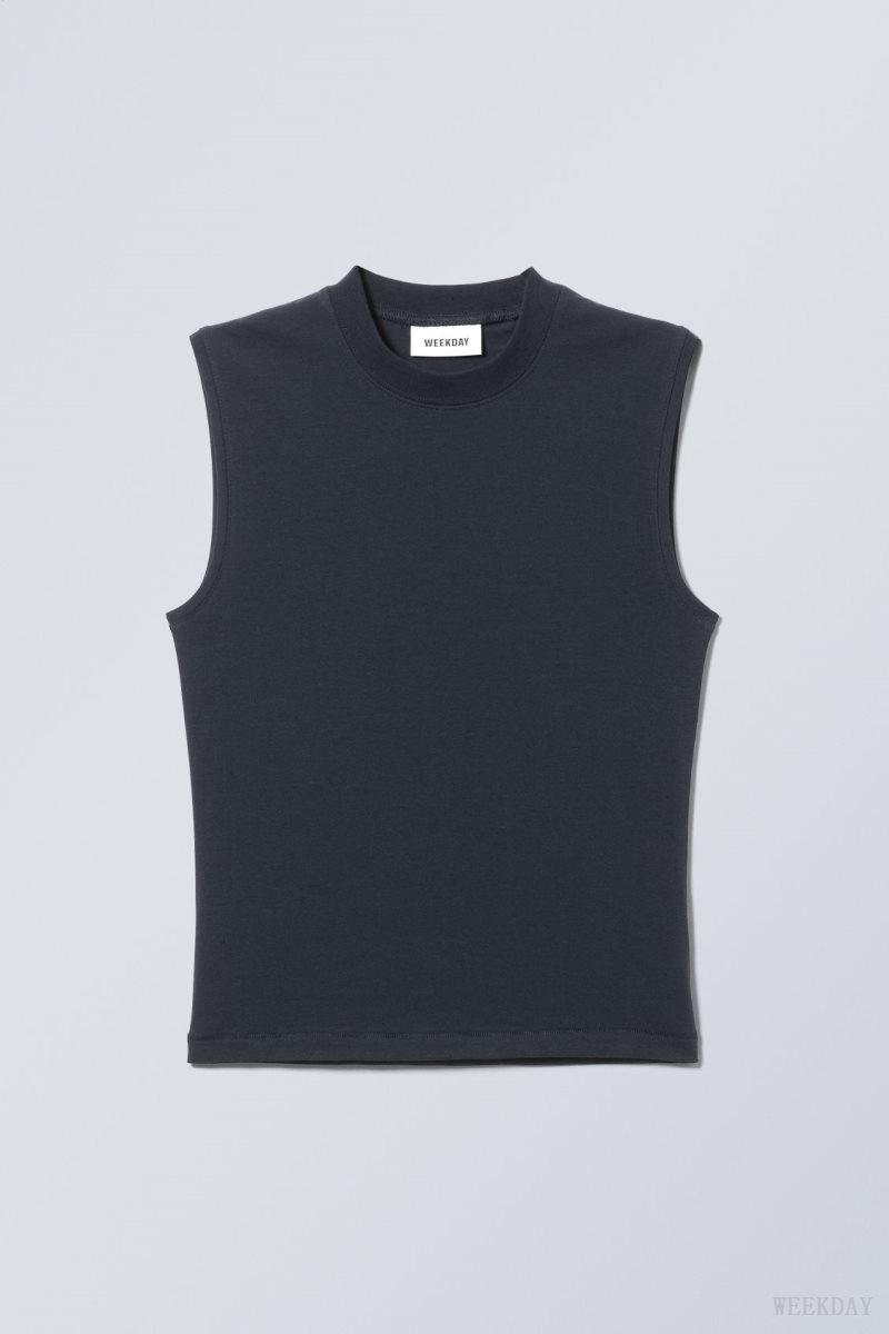 Weekday Slim Mock Neck Tank Top 暗青 | RSAL3308