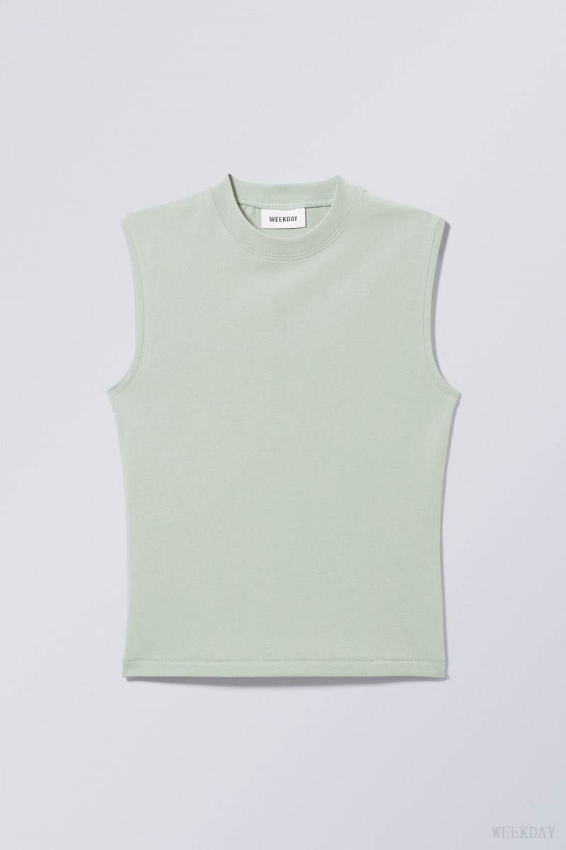 Weekday Slim Mock Neck Tank Top ライト緑 | UYCT6272