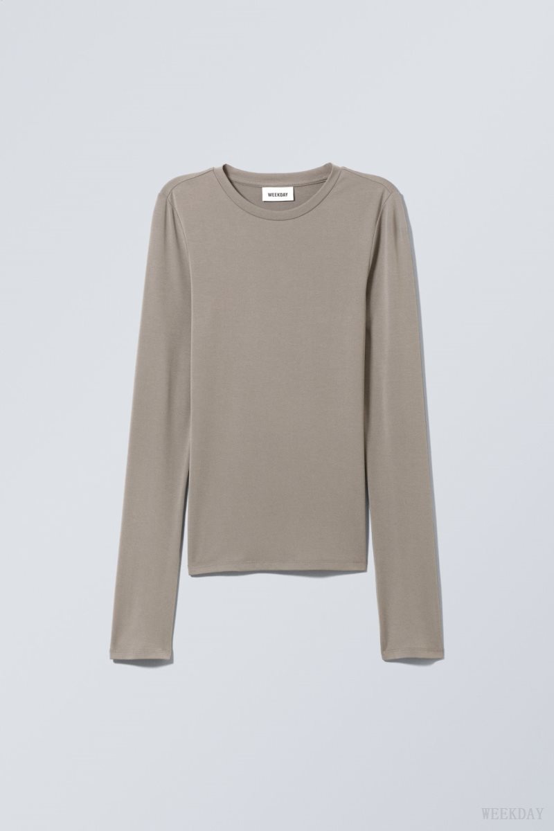 Weekday Soft Brushed Long Sleeve Top Mole | MMTO2581