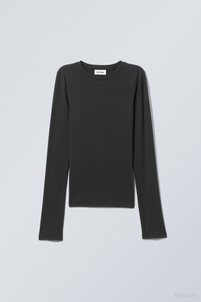 Weekday Soft Brushed Long Sleeve Top 黒 | DFTO4019