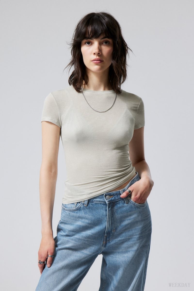 Weekday Soft Sheer Fitted T-shirt Dusty Mole | MXCB9050