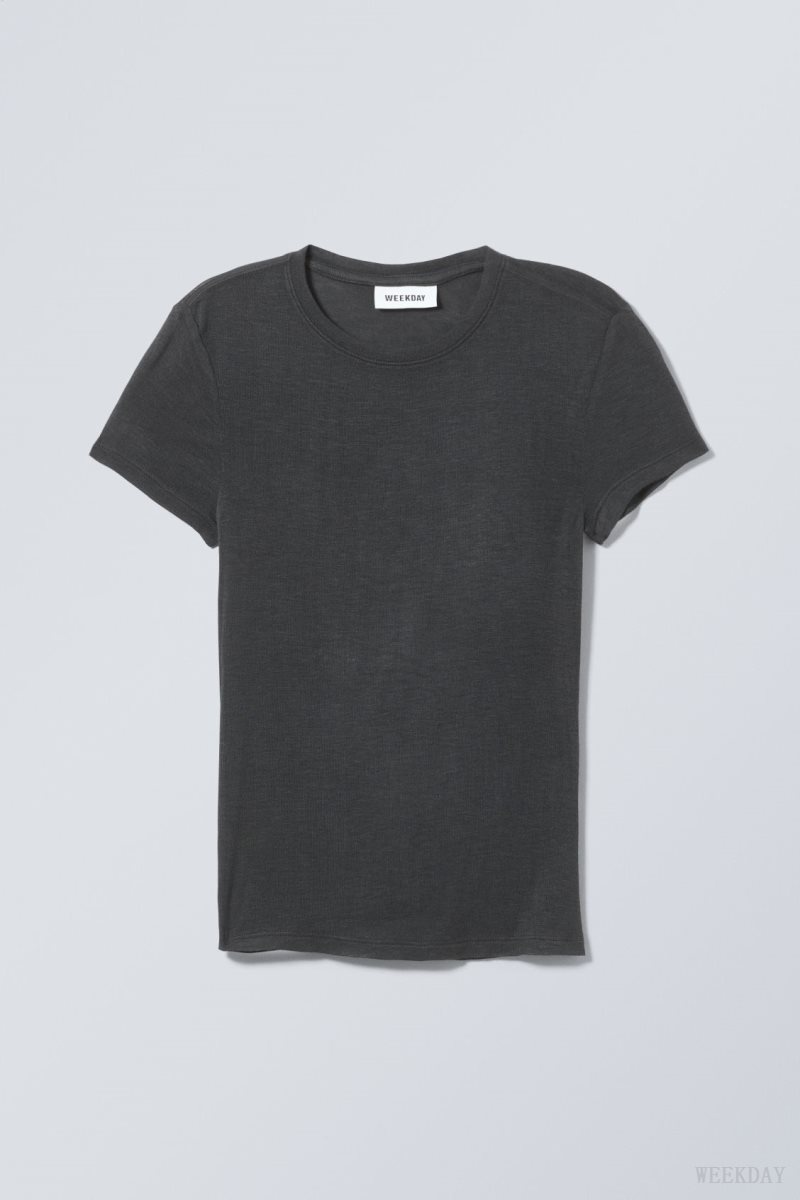 Weekday Soft Sheer Fitted T-shirt 黒 | CMIG6693