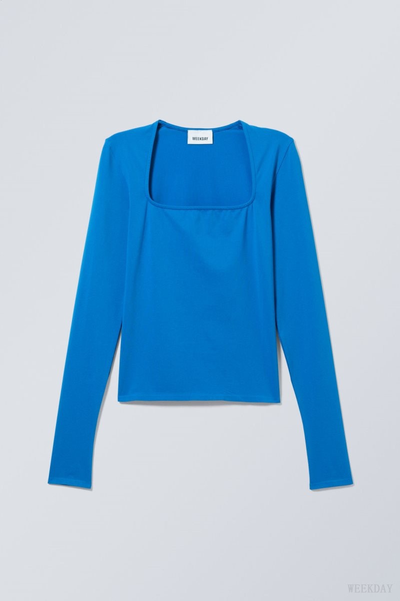 Weekday Square Neck Longsleeve Top ライト青 | PEYP3054