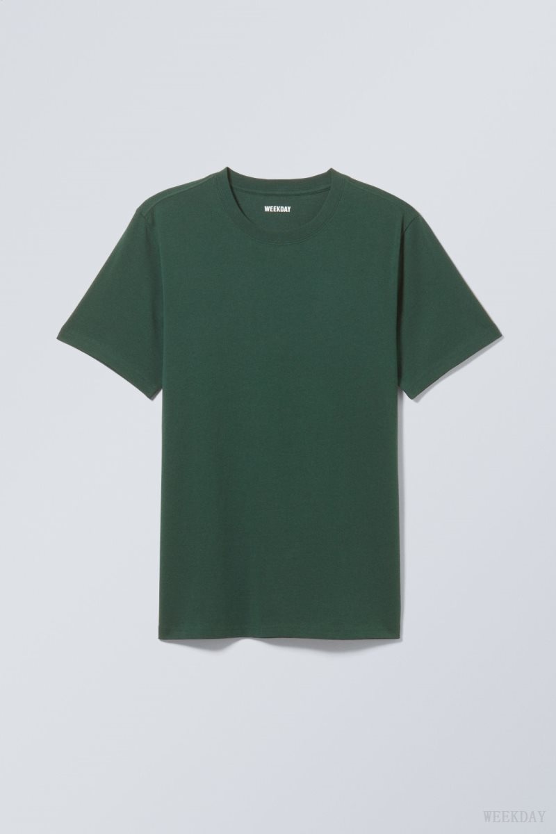 Weekday Standard Midweight T-shirt 暗緑 | ITFG8976