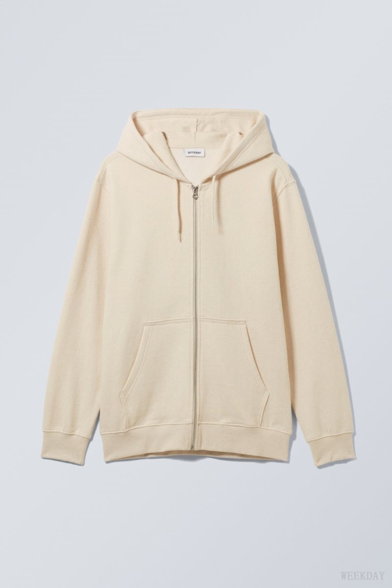 Weekday Standard Midweight Zip Hoodie Oat Melange | NQFD3711