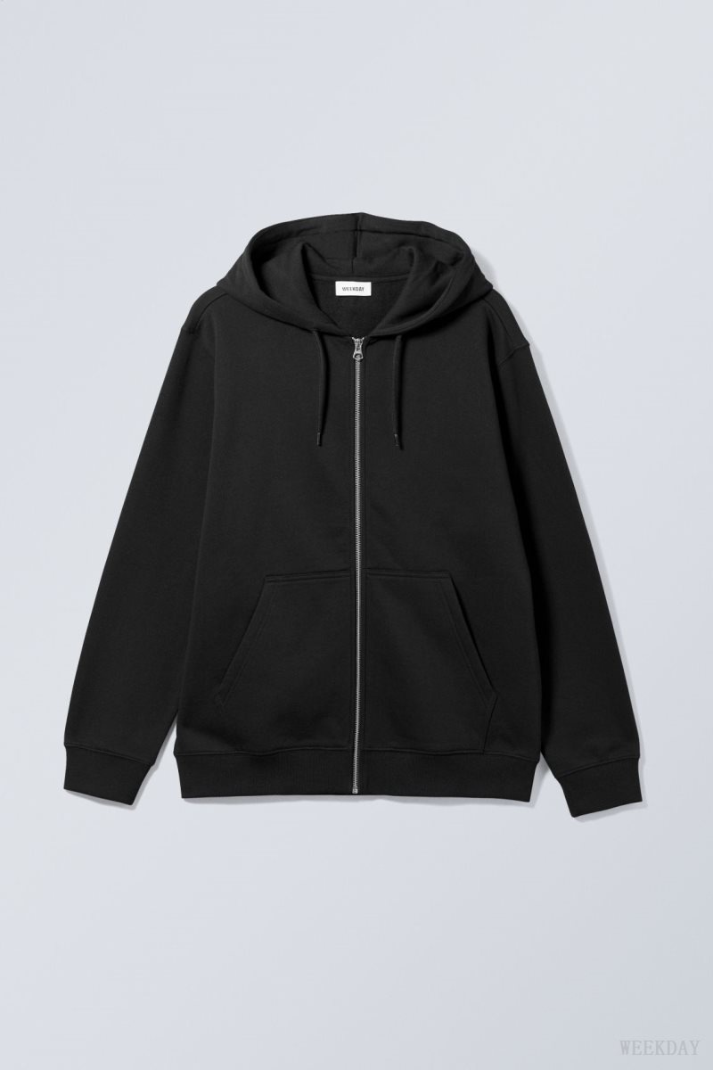 Weekday Standard Midweight Zip Hoodie 黒 | ZBOA8262