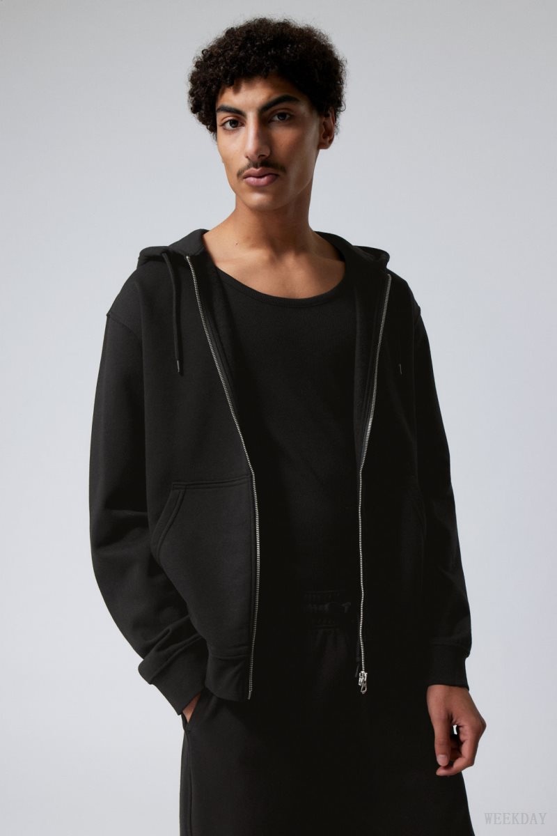 Weekday Standard Midweight Zip Hoodie 黒 | ZBOA8262