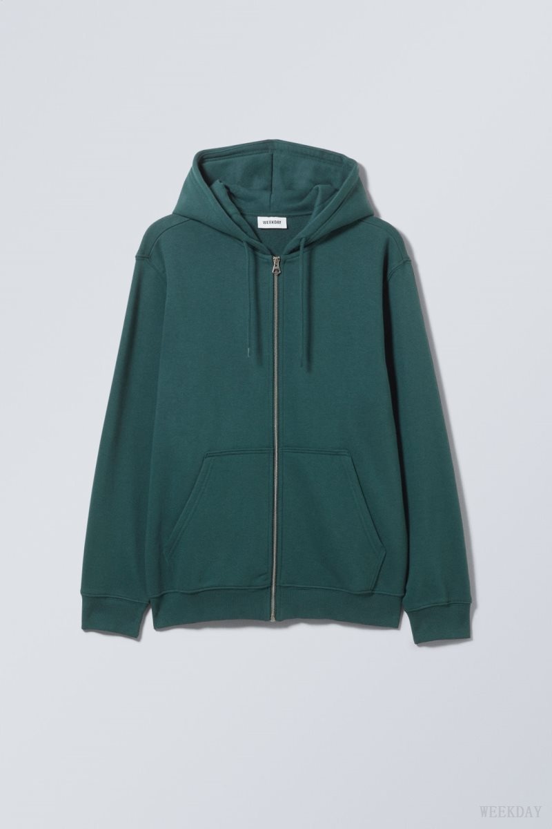 Weekday Standard Midweight Zip Hoodie 緑 | XKOA3480