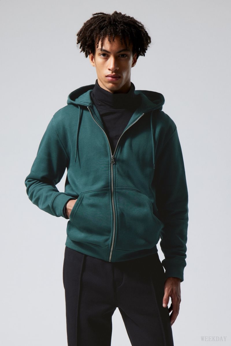 Weekday Standard Midweight Zip Hoodie 緑 | XKOA3480