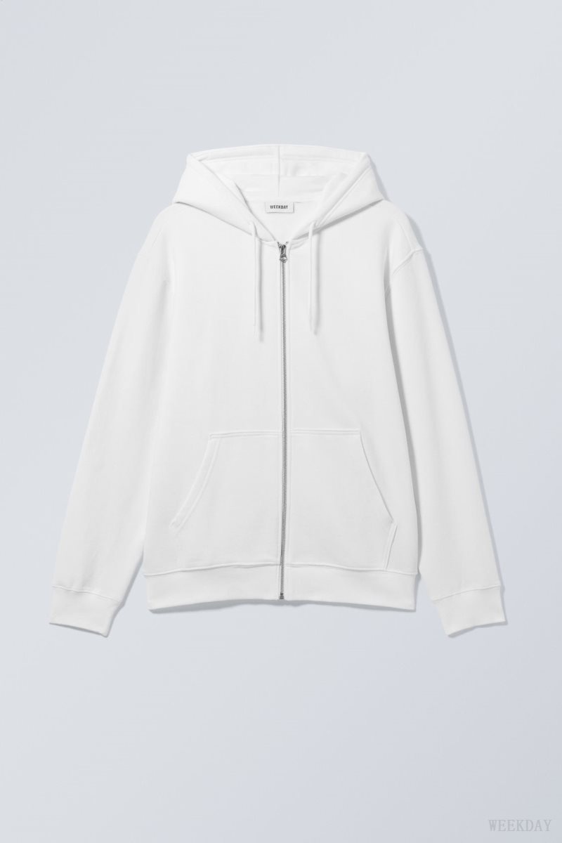 Weekday Standard Midweight Zip Hoodie 白 | QALK7403