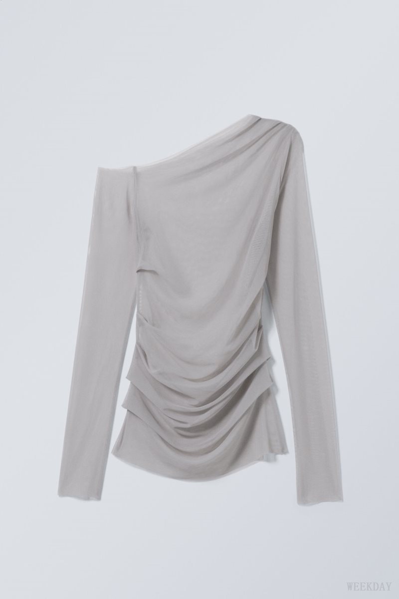 Weekday Transparent Drape Asymmetric Long Sleeve ライトグレー | YCYA0383