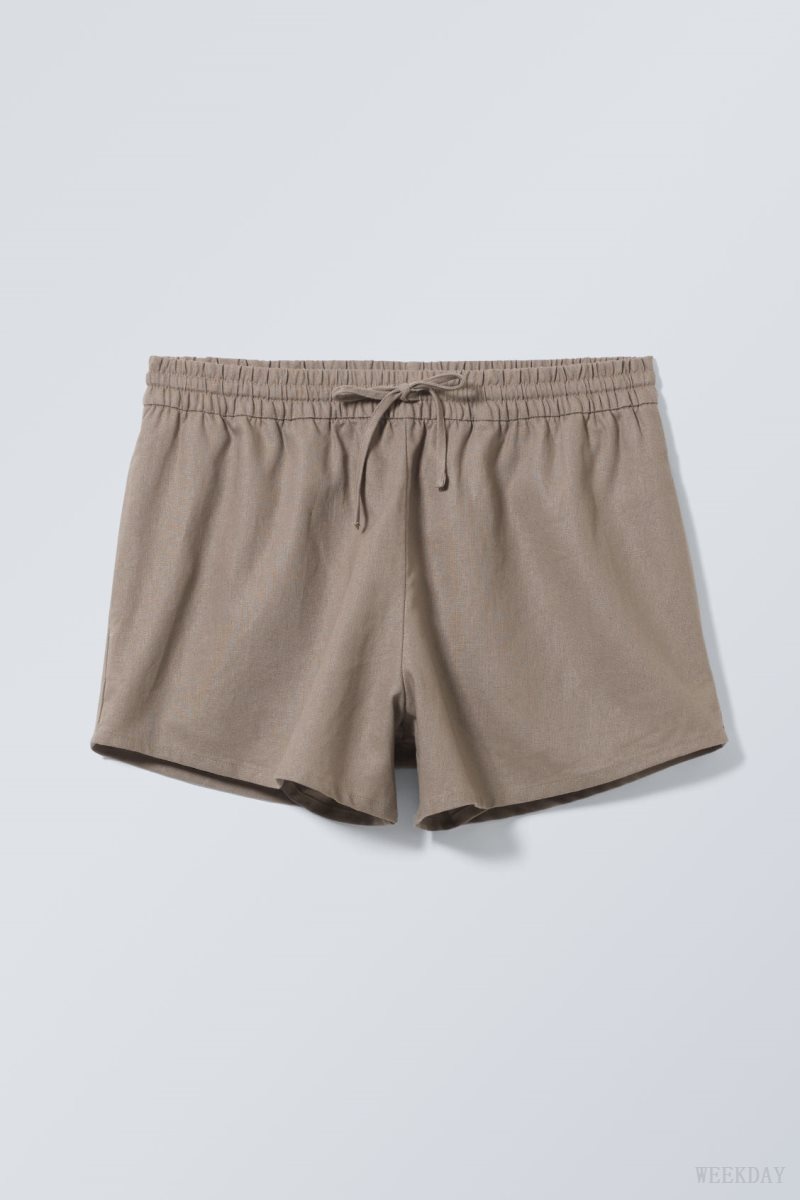 Weekday Tyler Linen Blend Shorts Dusty Mole | XFLP7973