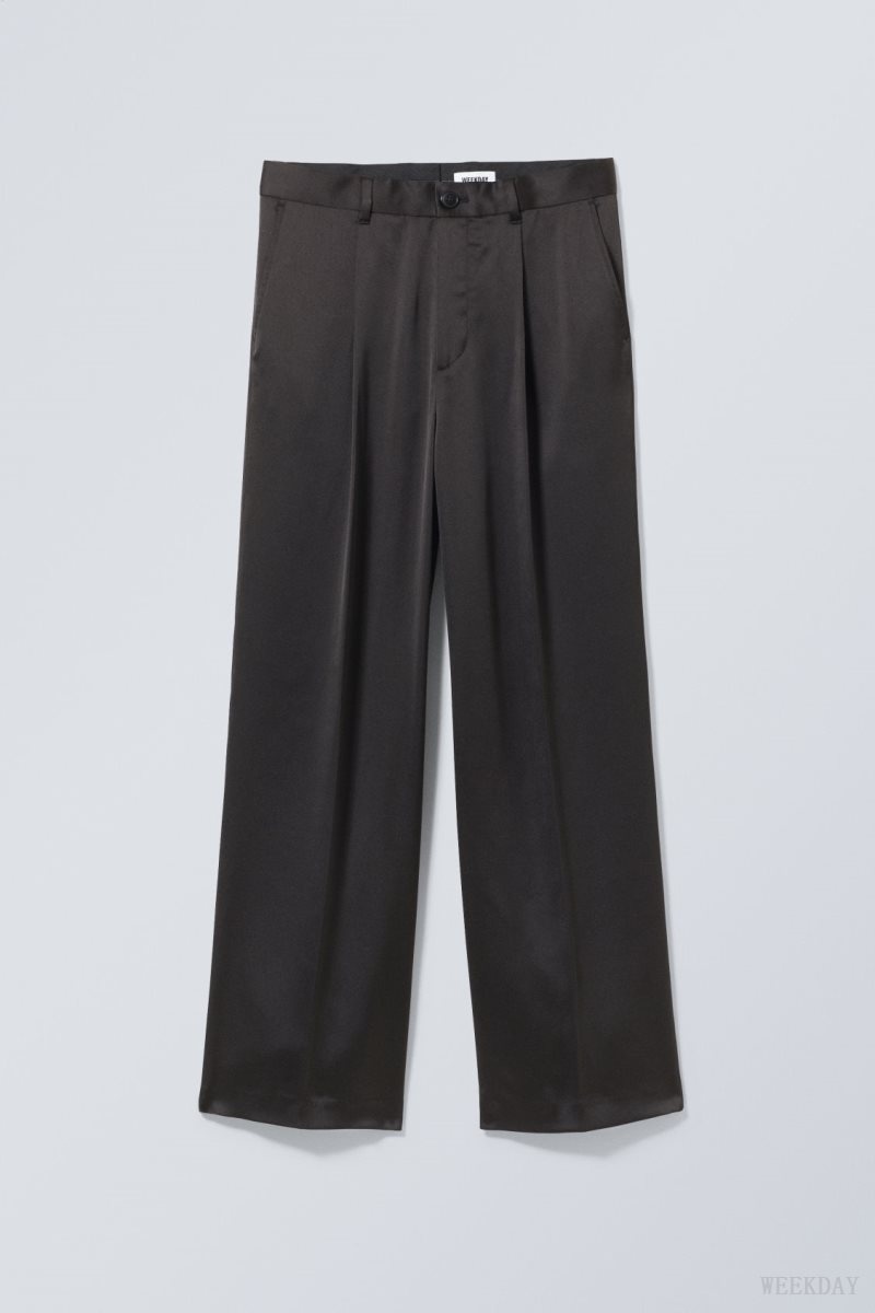 Weekday Uno Loose Shiny Trousers 黒 | DAFF4107