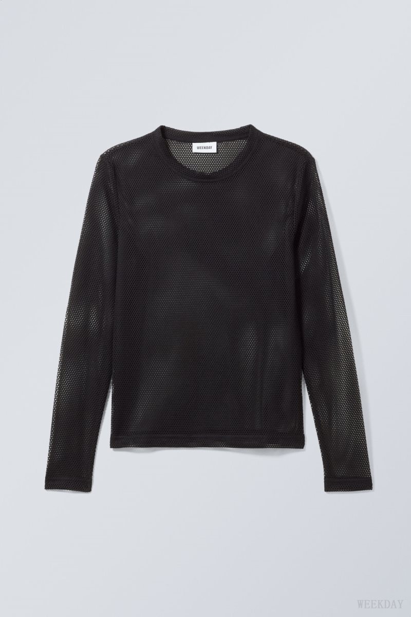 Weekday スポーティな Mesh Long Sleeved T-shirt 黒 | MMQO4446