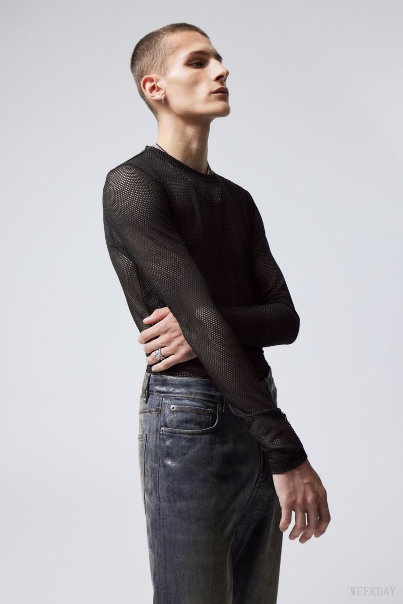 Weekday スポーティな Mesh Long Sleeved T-shirt 黒 | MMQO4446