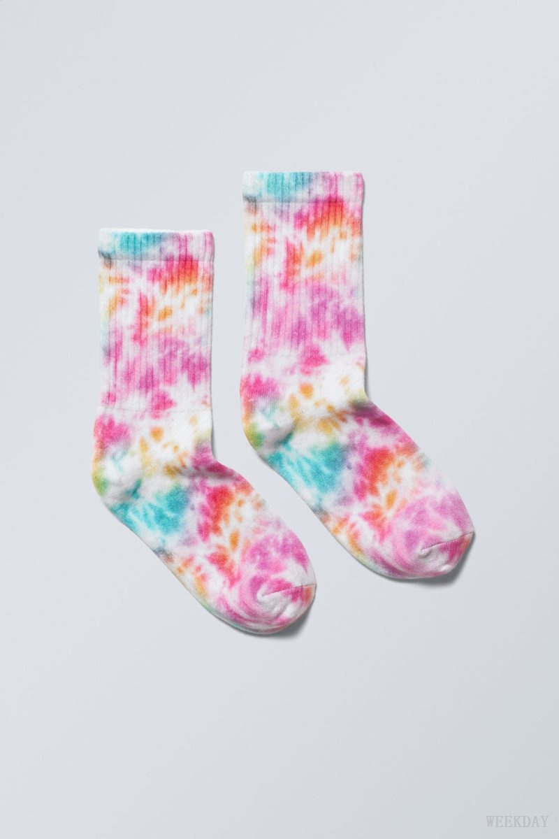 Weekday 運動 Printed Socks 白 ピンク | KHXZ2179